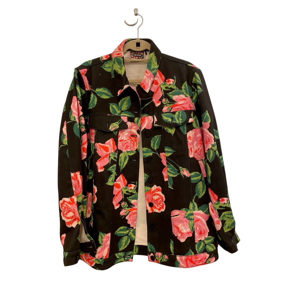 Richard Quinn Floral-Print Black Denim Jacket Size 6